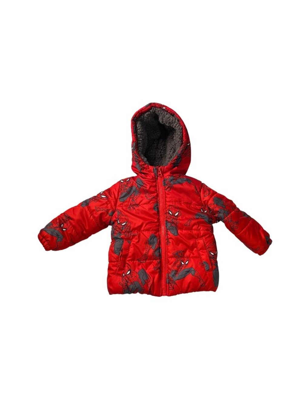 Marvel Spider-Man Toddler 2T Red Puffer Jacket Hooded Fleece Lining Cozy Warm